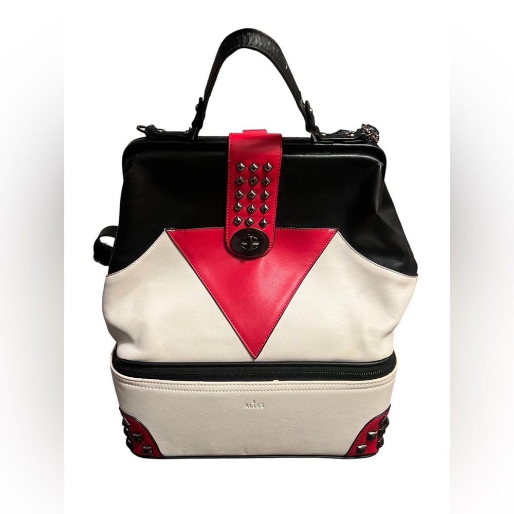 Black, Red, and White Women's Convertible Purse Bag Backpack Shoe Compartment